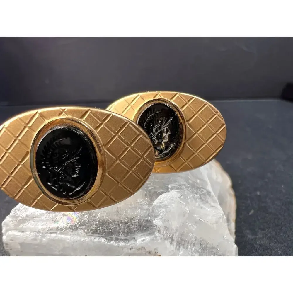 Vintage MCM Swank Gold Tone Centurion Cameo Cufflinks
